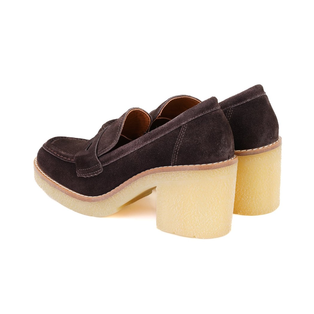 Kadın Kahve Topuklu Süet Deri Loafer