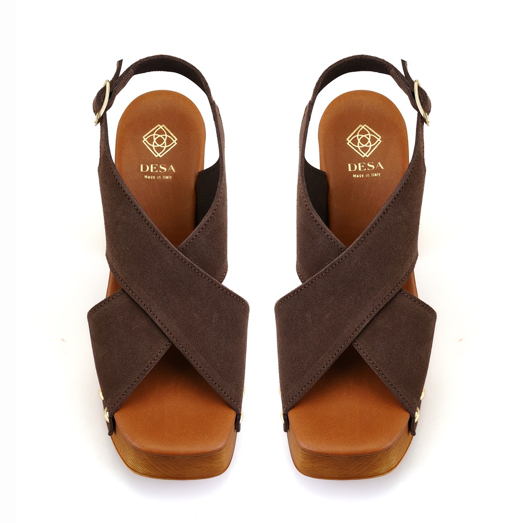 Kadın Kahve Topuklu Süet Deri Sandalet