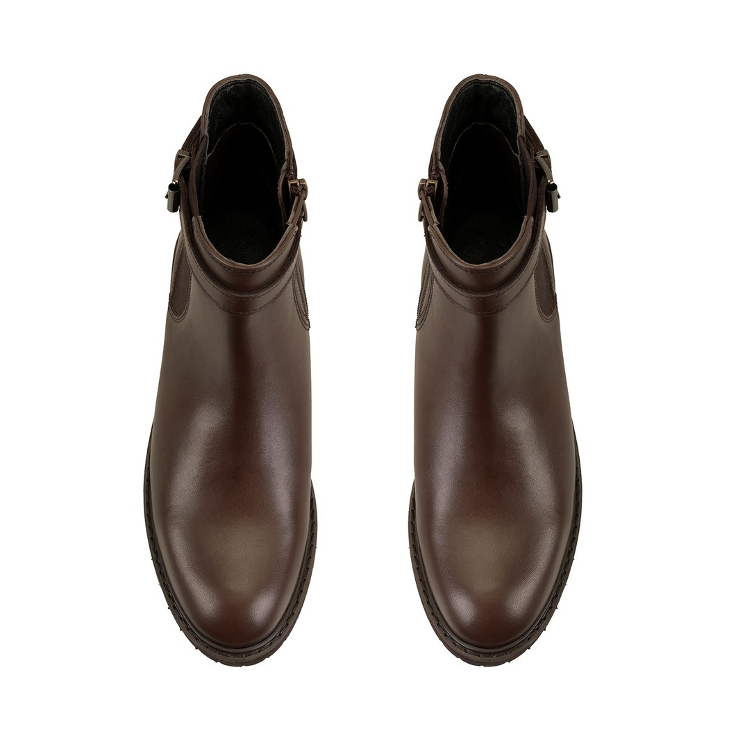 Kadın Kemer Aksesuarlı Kahve Lastikli Deri Chelsea Bot