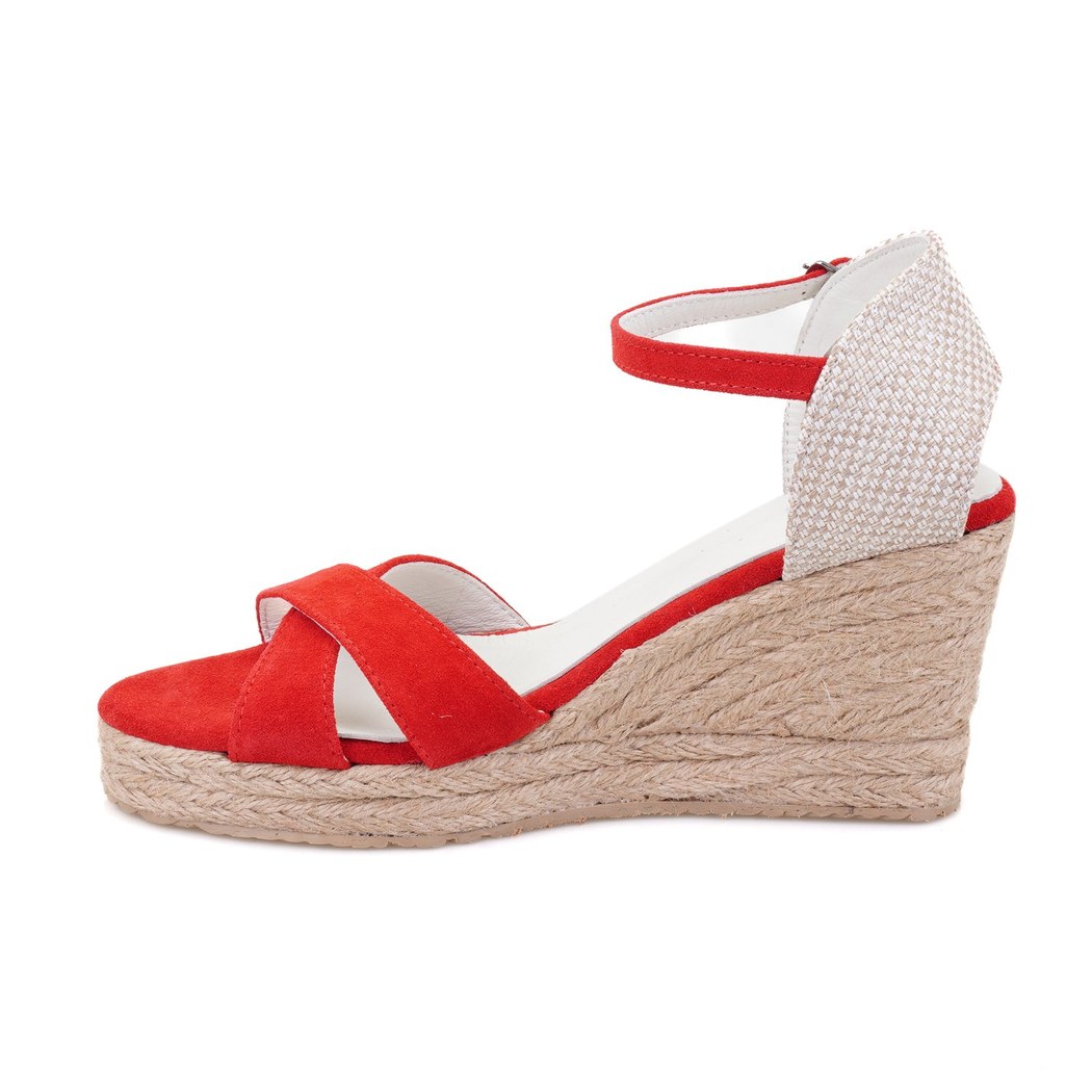 Kadın Kırmızı Dolgu Topuk Süet Espadril Sandalet