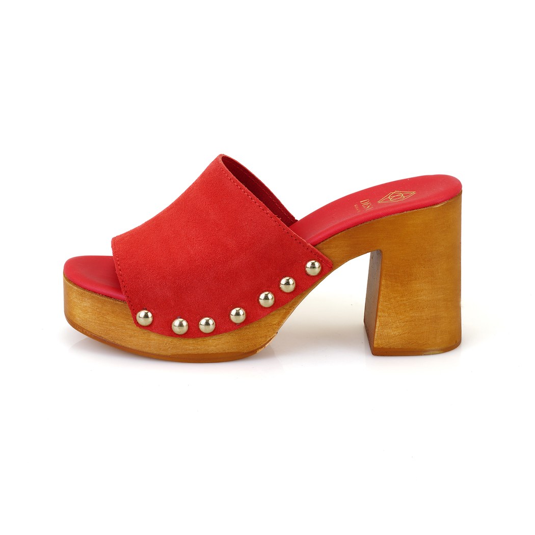 Kadın Kırmızı Topuklu Süet Deri Terlik