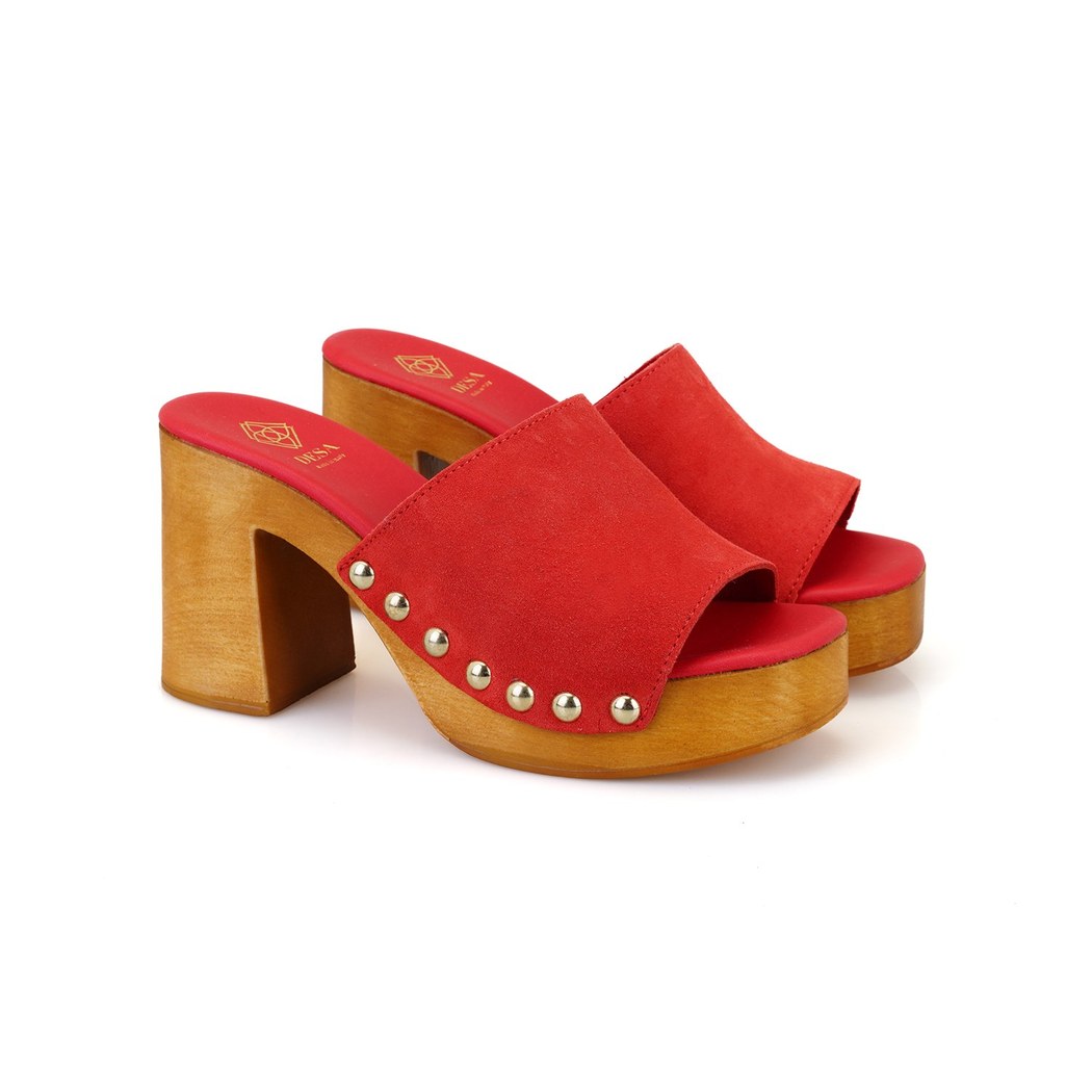 Kadın Kırmızı Topuklu Süet Deri Terlik