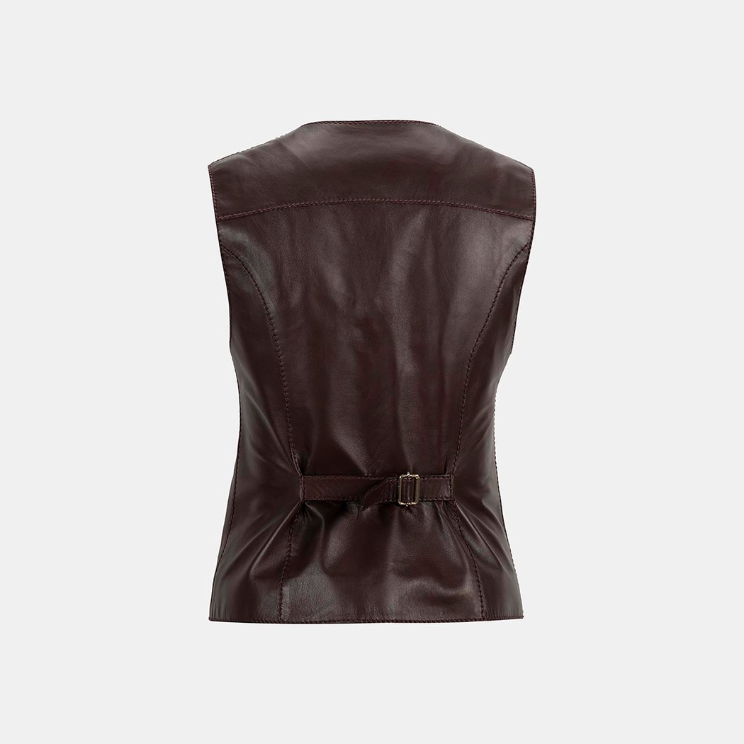 Kadın Koyu Kahve Deri Yelek