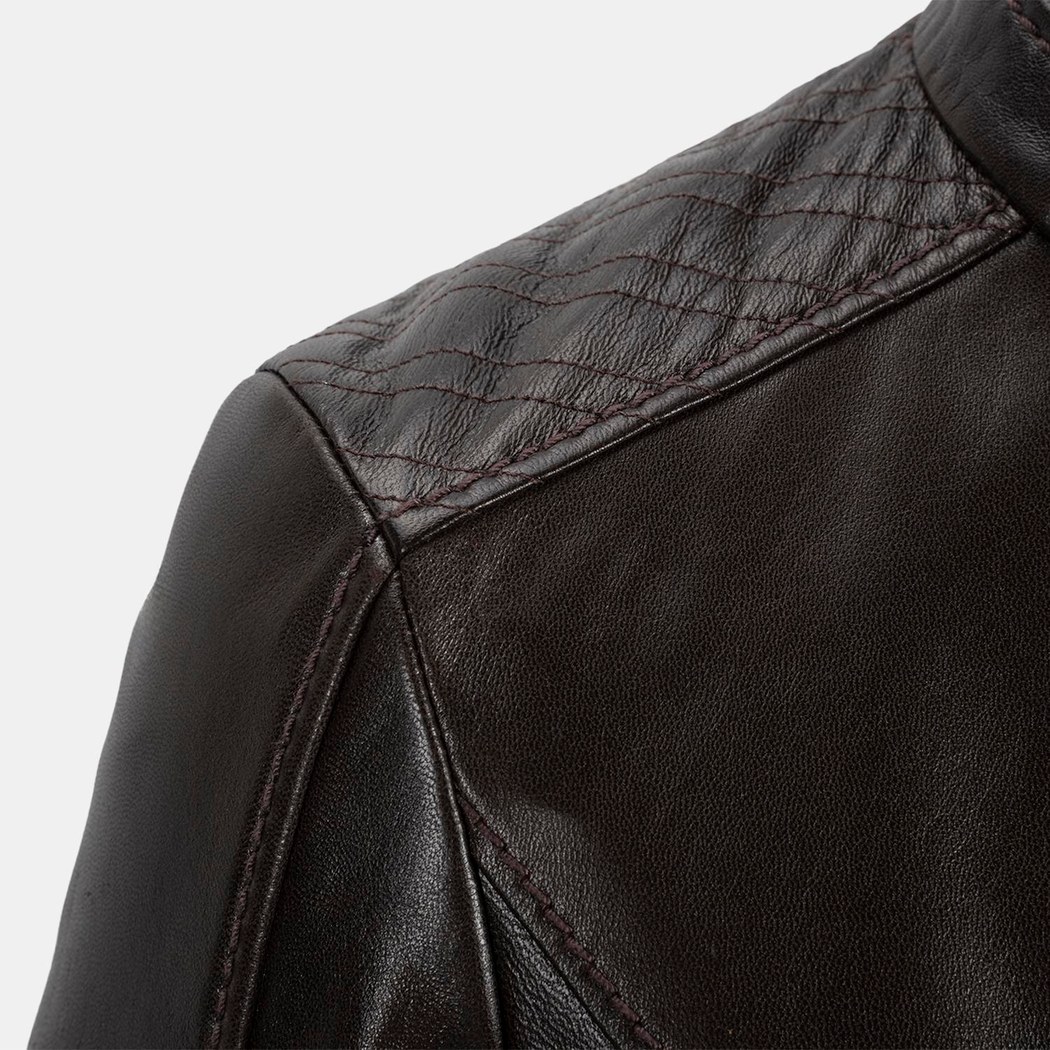 Kadın Koyu Kahve Hakim Yakalı Fit Deri Ceket