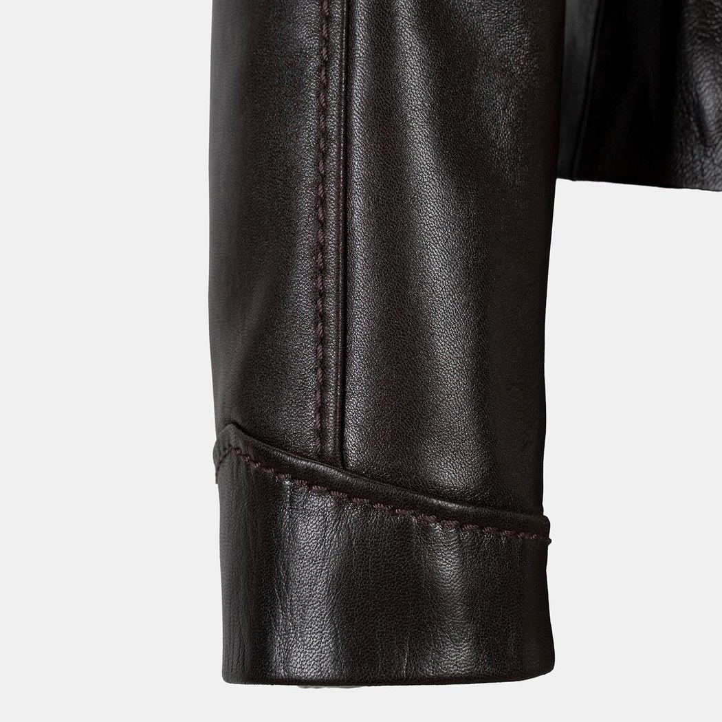 Kadın Koyu Kahve Hakim Yakalı Fit Deri Ceket