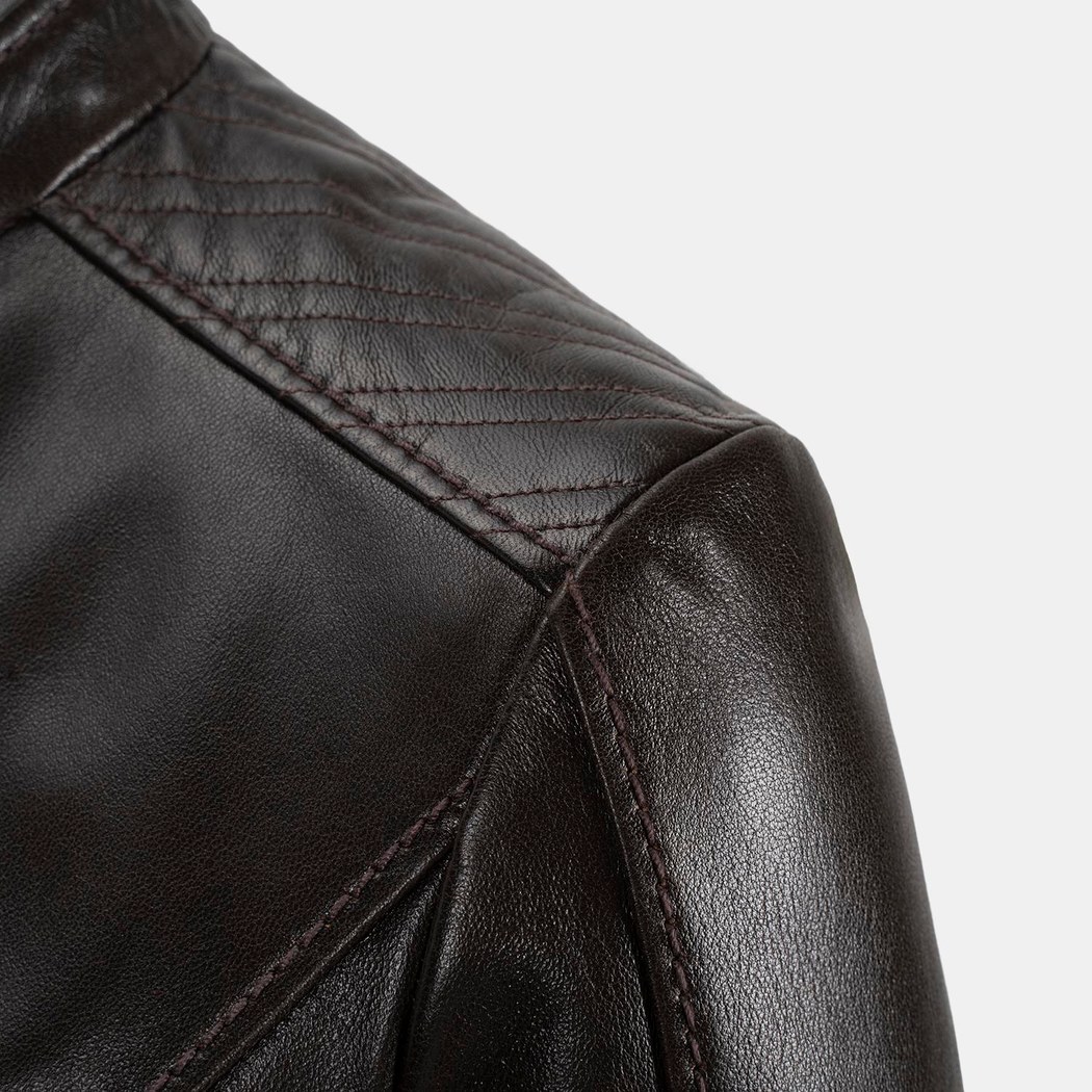 Kadın Koyu Kahve Hakim Yakalı Fit Deri Ceket