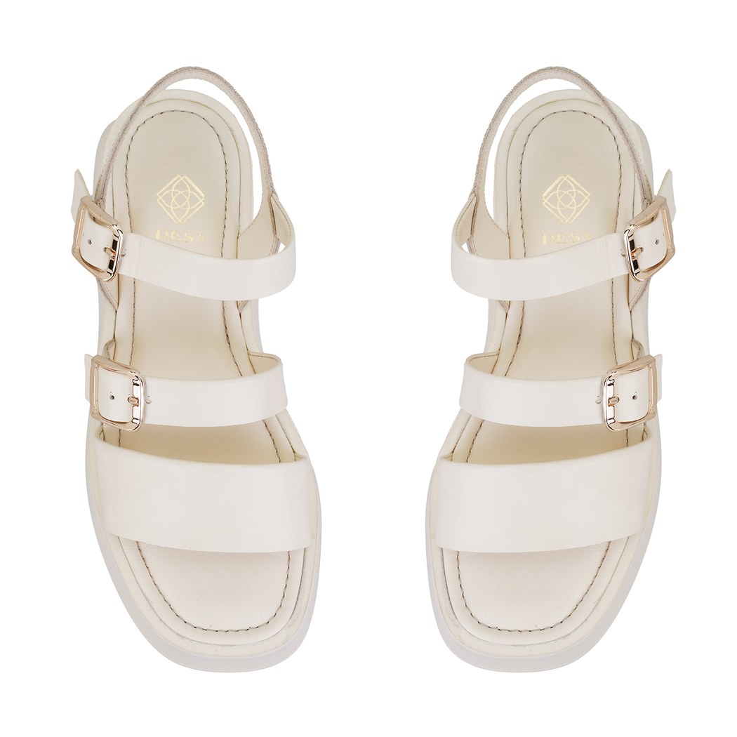 Kadın Krem Ayarlanabilir Tokalı Deri Sandalet