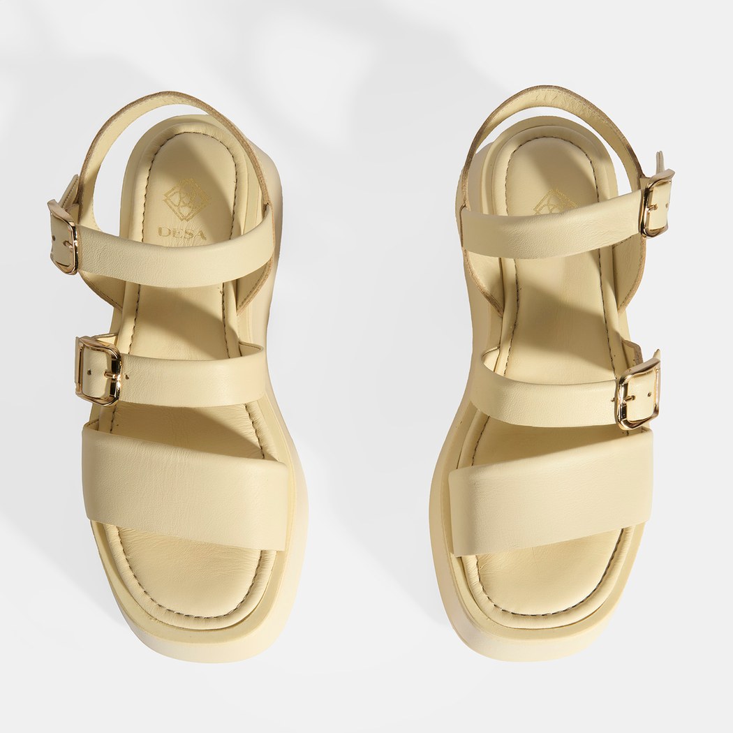 Kadın Krem Deri Sandalet