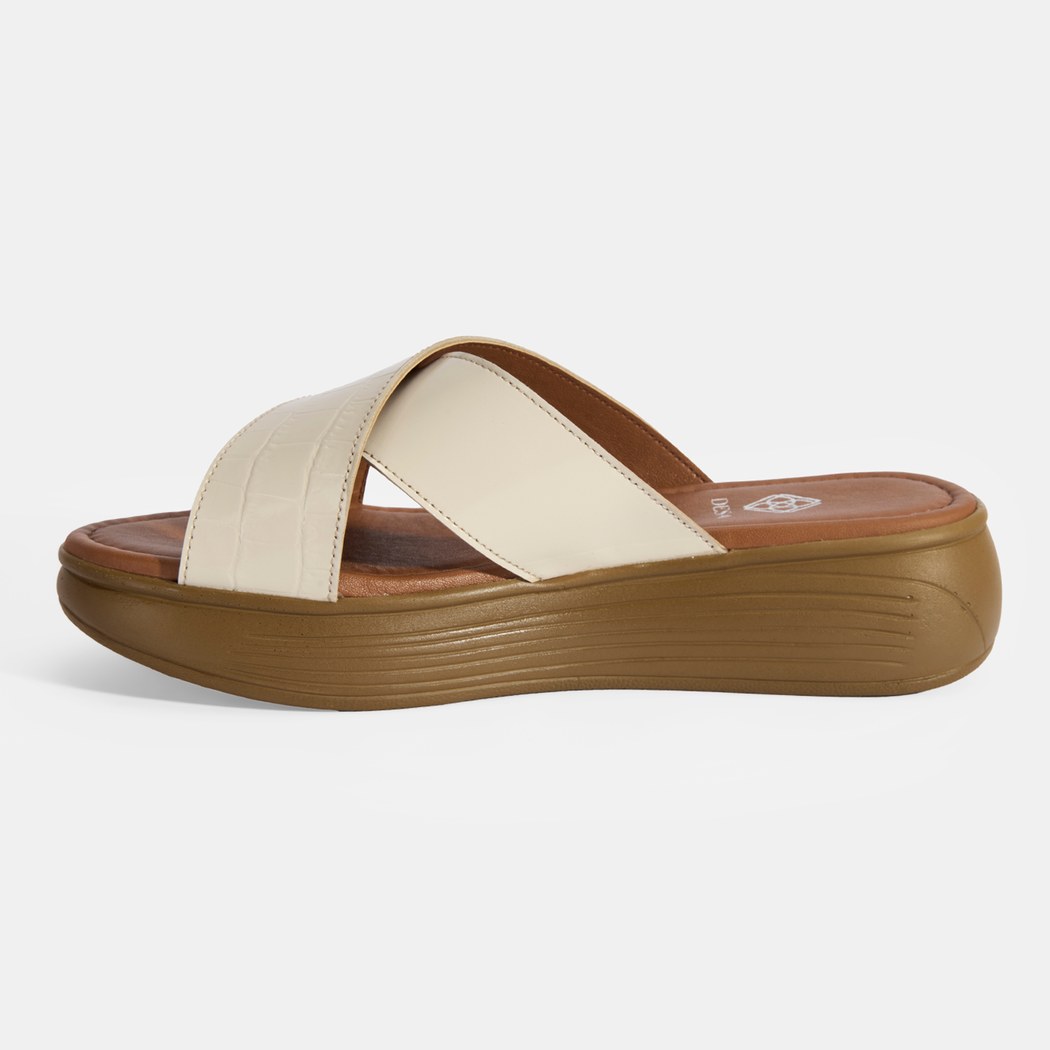 Kadın Krem Dolgu Topuklu Deri Terlik