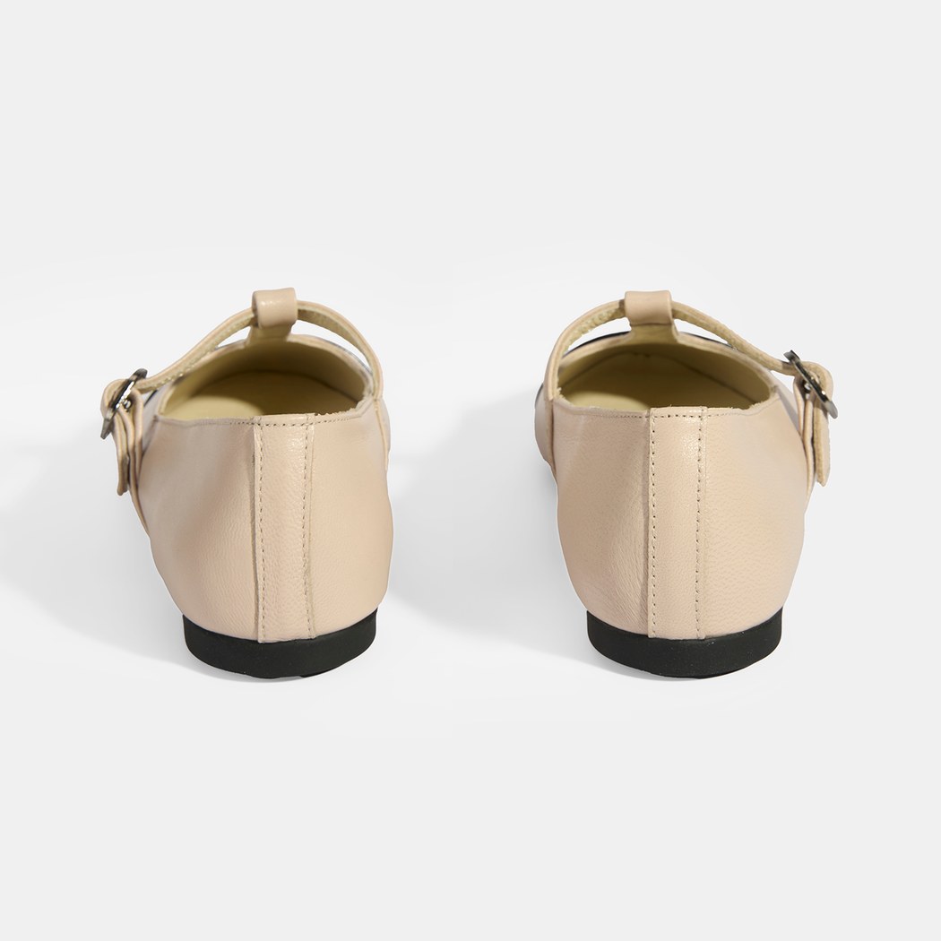 Kadın Krem Rugan T-Bant Mary Jane Babet