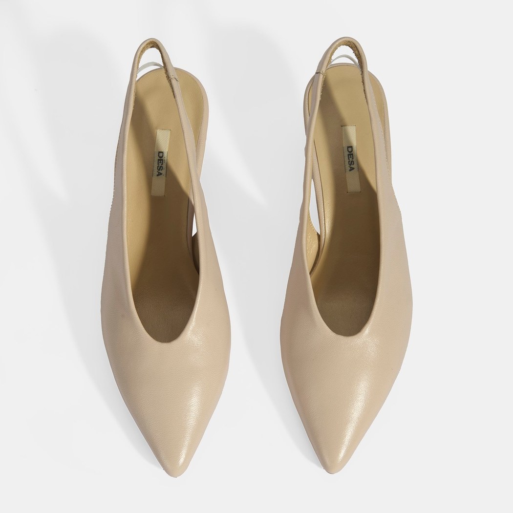 Kadın Krem Slingback Deri Topuklu Ayakkabı 