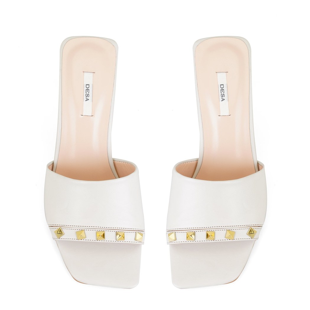 Kadın Krem Topuklu Deri Terlik