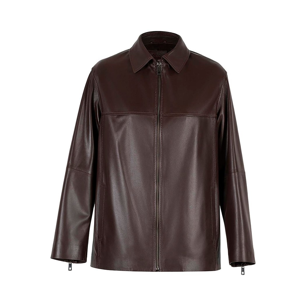 Kadın Lacivert Gömlek Yakalı Deri Ceket