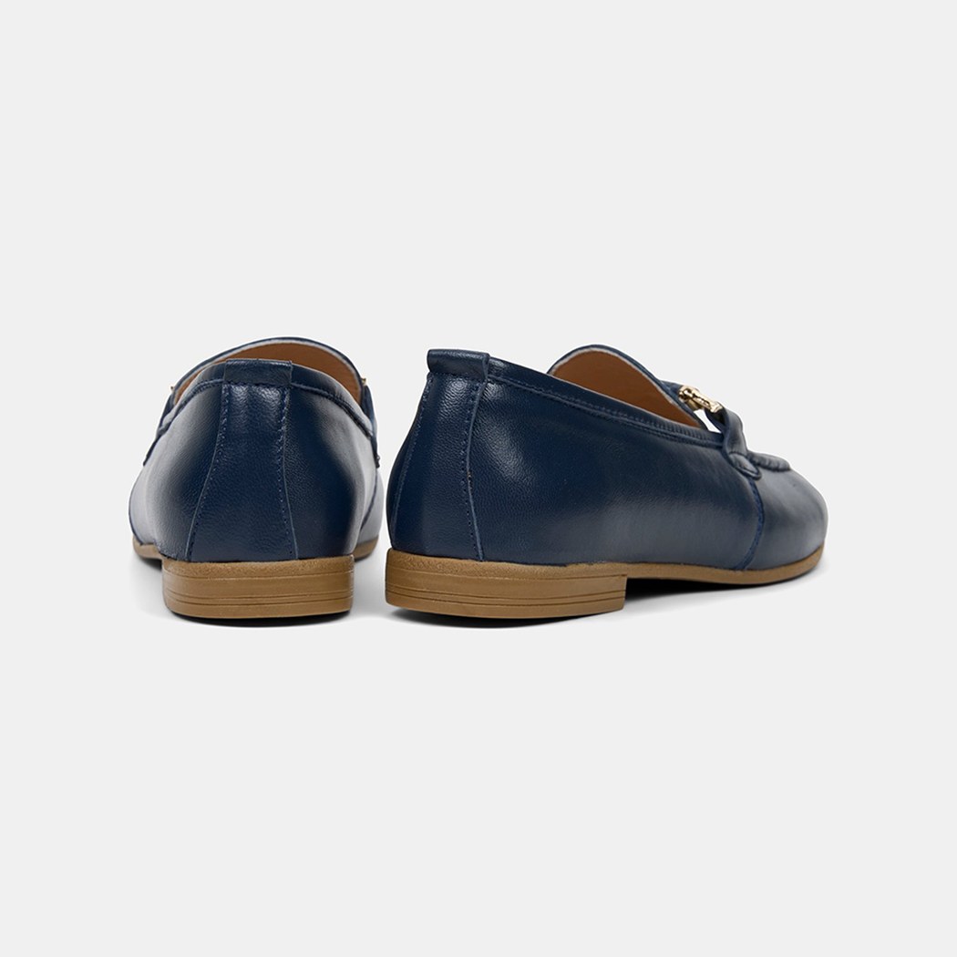 Kadın Lacivert Metal Gold Toka Aksesuarlı Deri Loafer