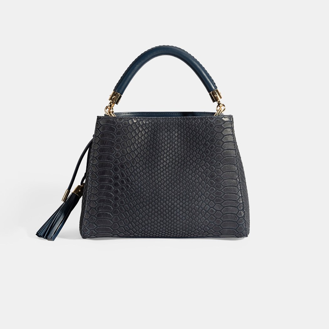 Kadın Lacivert Püskül Aksesuarlı Deri El Çantası