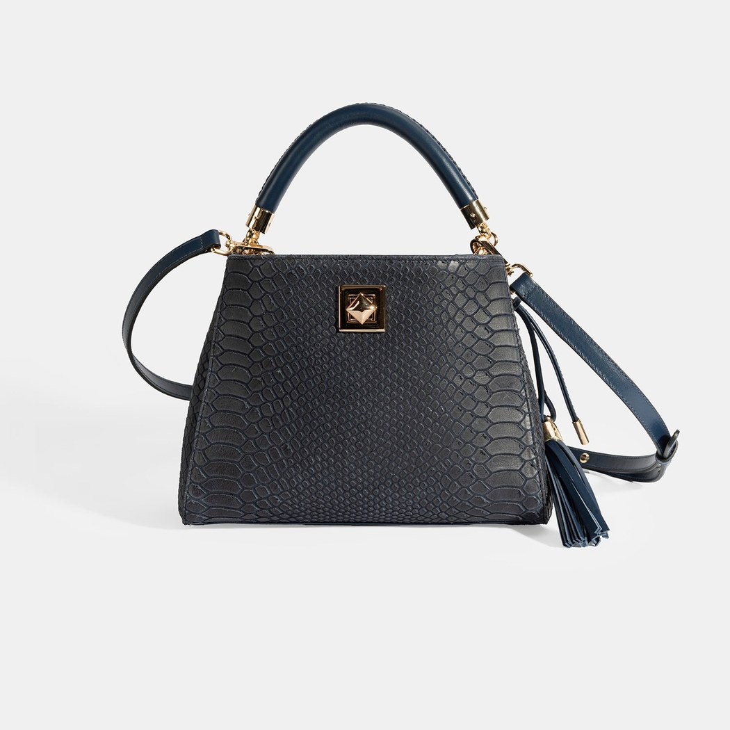 Kadın Lacivert Püskül Aksesuarlı Deri El Çantası