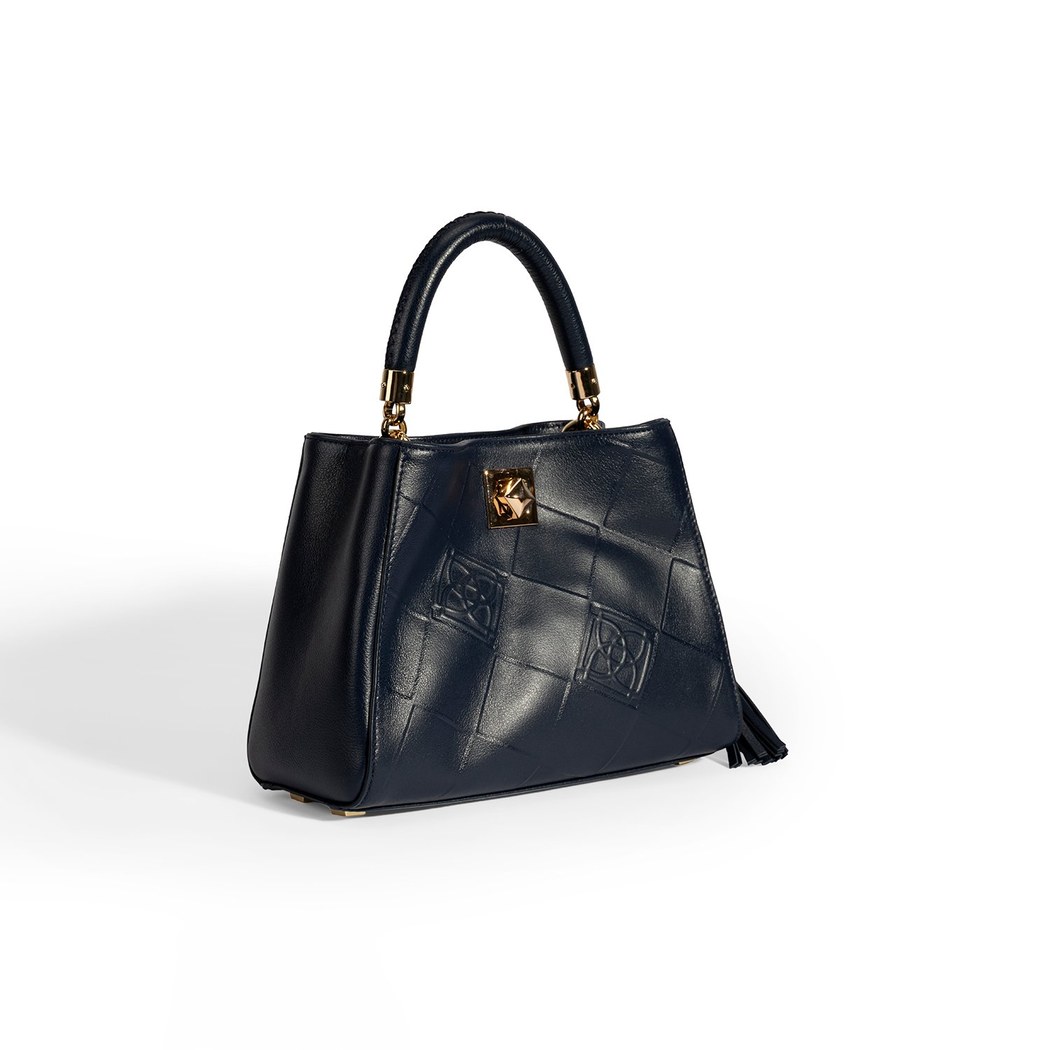 Kadın Lacivert Püskül Aksesuarlı Deri El Çantası