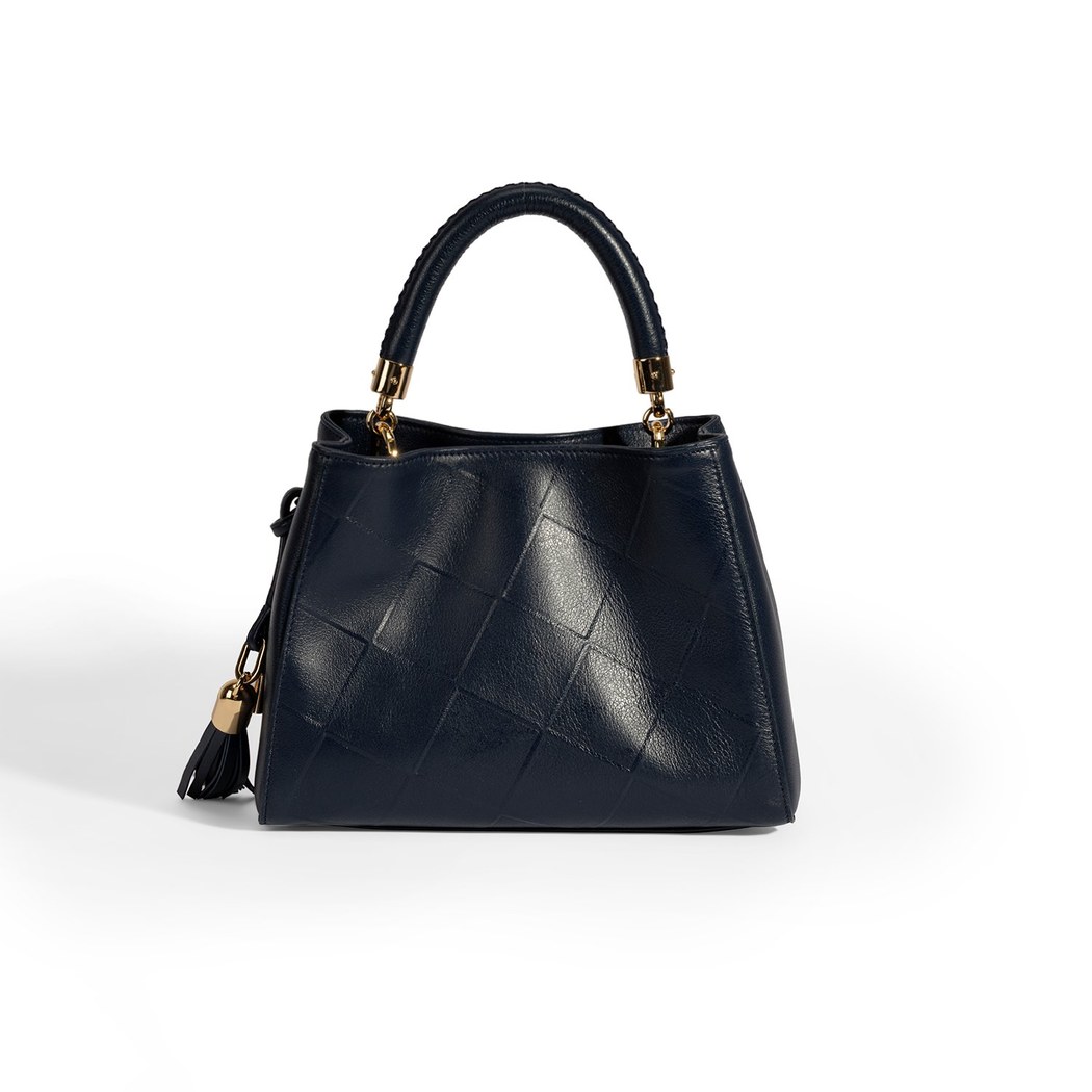 Kadın Lacivert Püskül Aksesuarlı Deri El Çantası