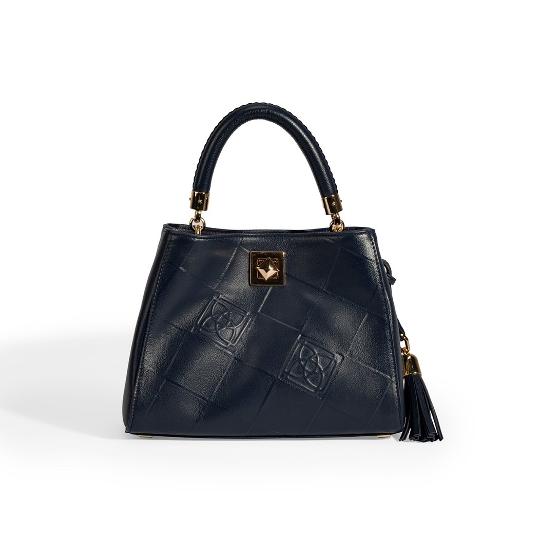 Kadın Lacivert Püskül Aksesuarlı Deri El Çantası