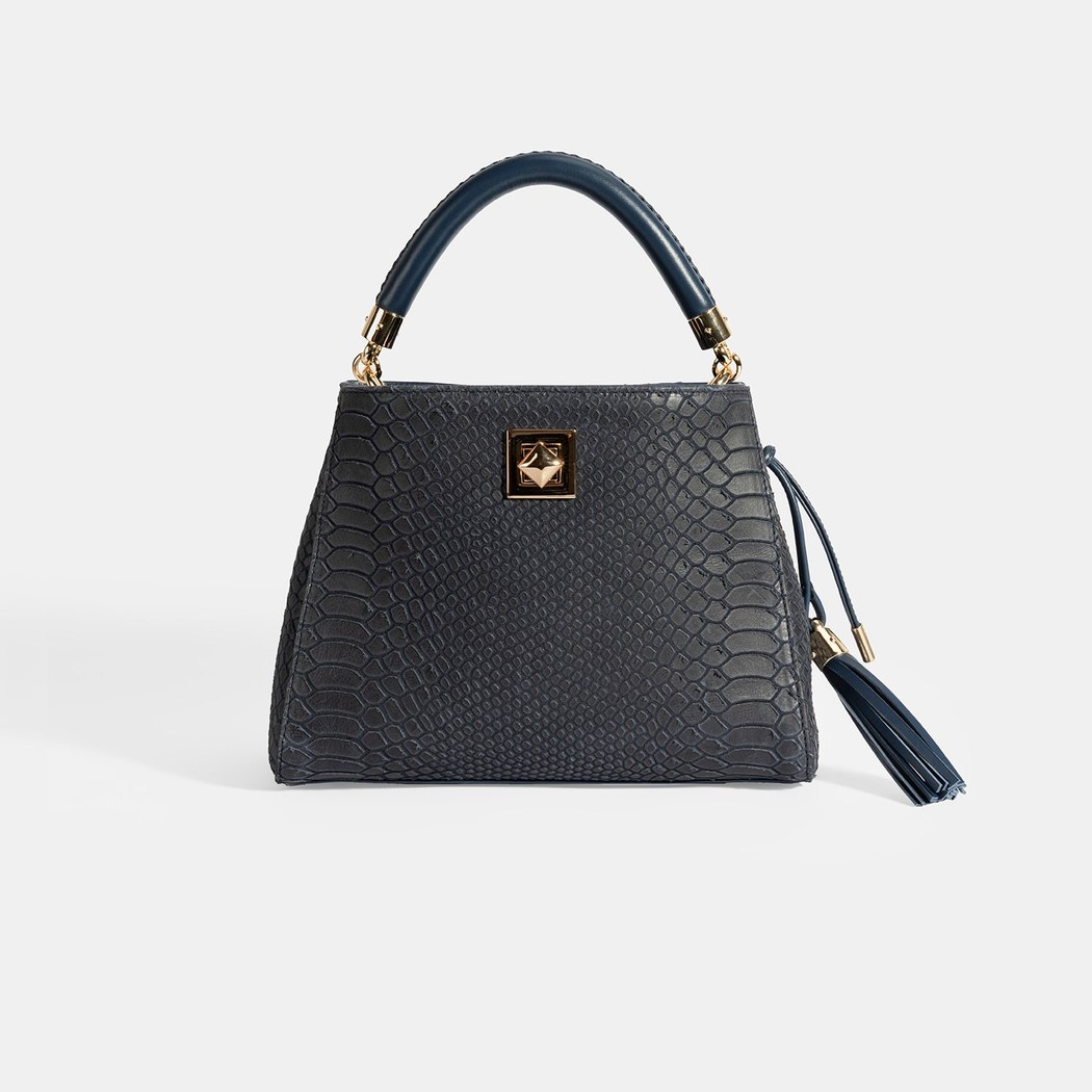 Kadın Lacivert Püskül Aksesuarlı Deri El Çantası