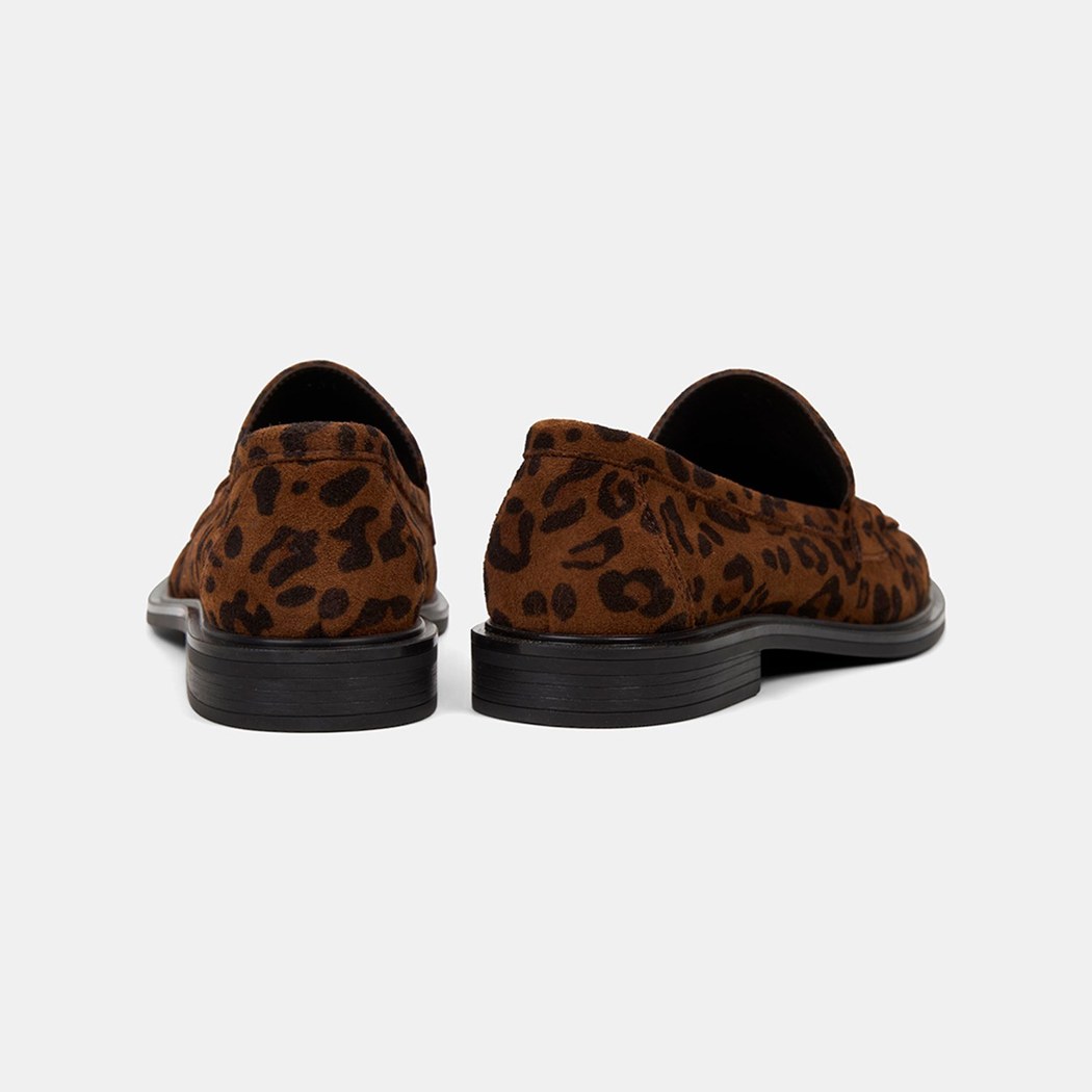 Kadın Leopar Desenli Yuvarlak Burun Süet Deri Loafer