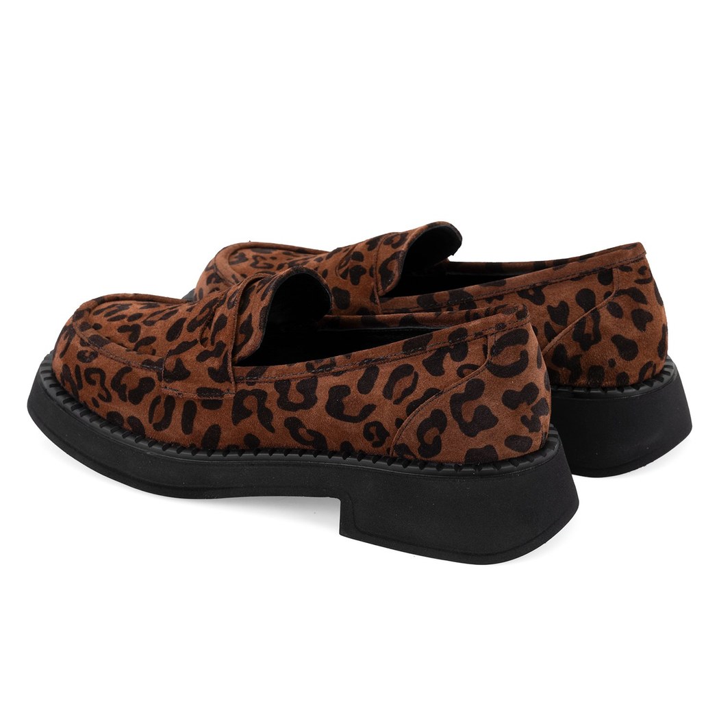 Kadın Leopar Günlük Loafer Süet Deri Ayakkabı