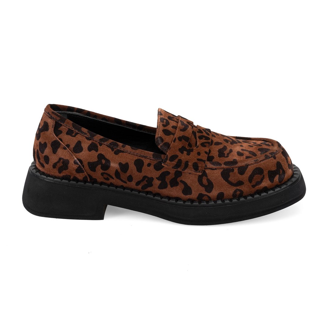 Kadın Leopar Günlük Loafer Süet Deri Ayakkabı