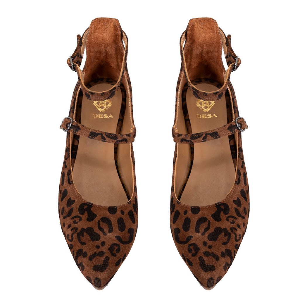 Kadın Leopar Mary Jane Deri Babet