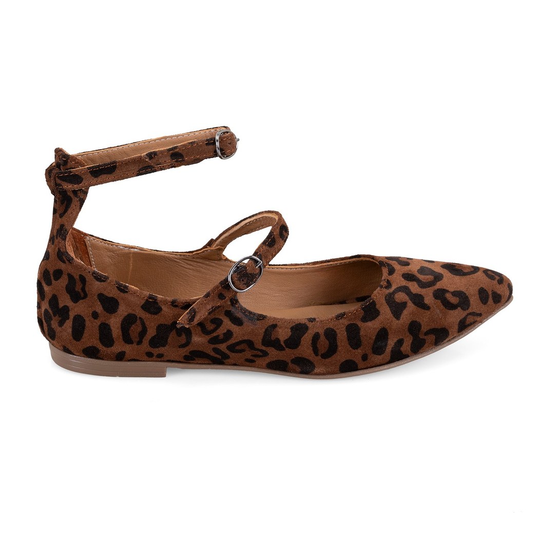 Kadın Leopar Mary Jane Deri Babet