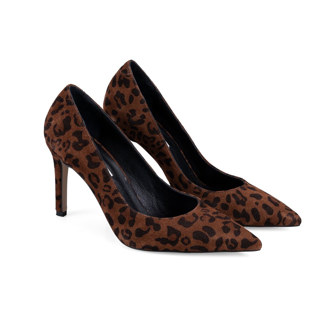 Kadın Leopar Süet Stiletto