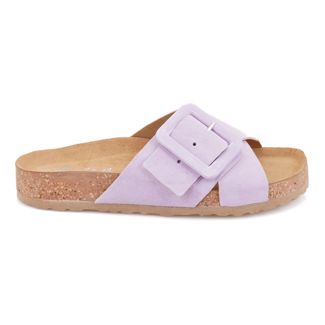 Kadın Lila Ayarlanabilir Süet Deri Terlik
