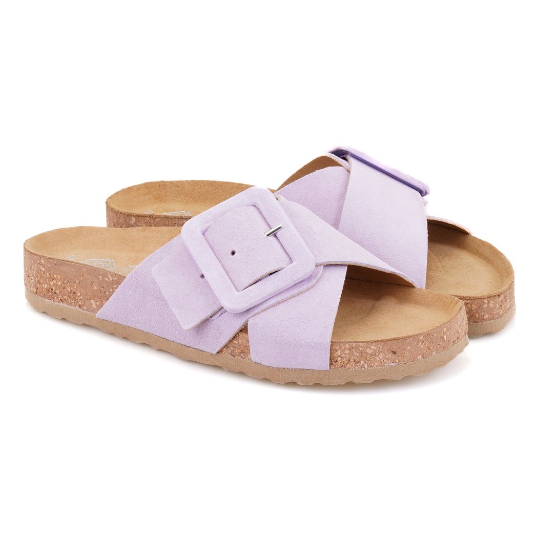 Kadın Lila Ayarlanabilir Süet Deri Terlik