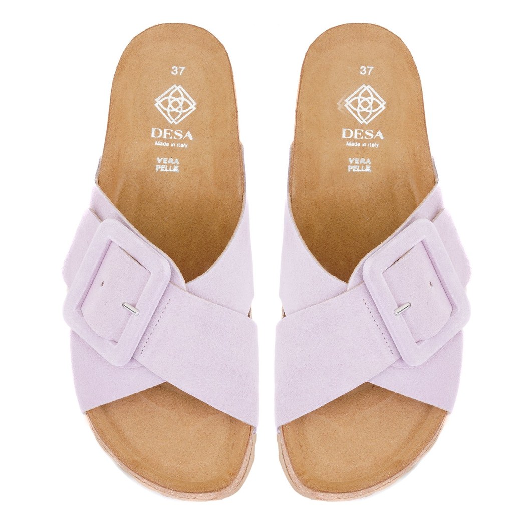 Kadın Lila Ayarlanabilir Süet Deri Terlik