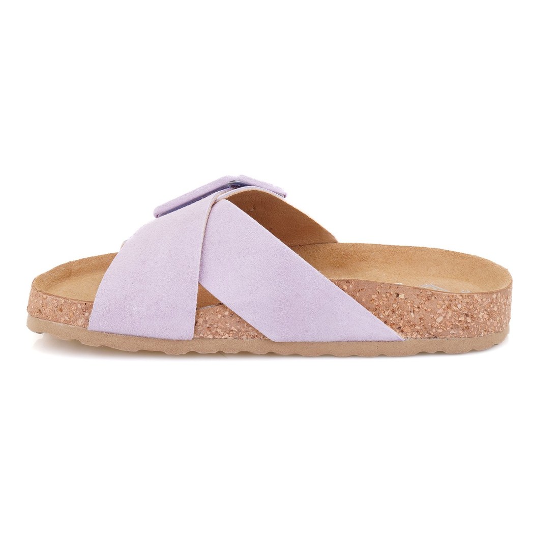 Kadın Lila Ayarlanabilir Süet Deri Terlik
