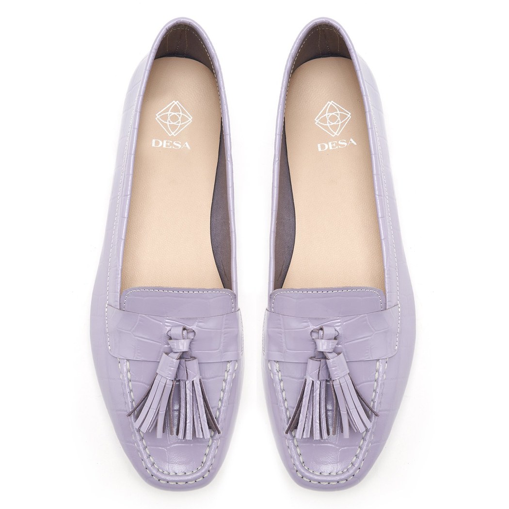 Kadın Lila Kroko Baskılı Deri Loafer