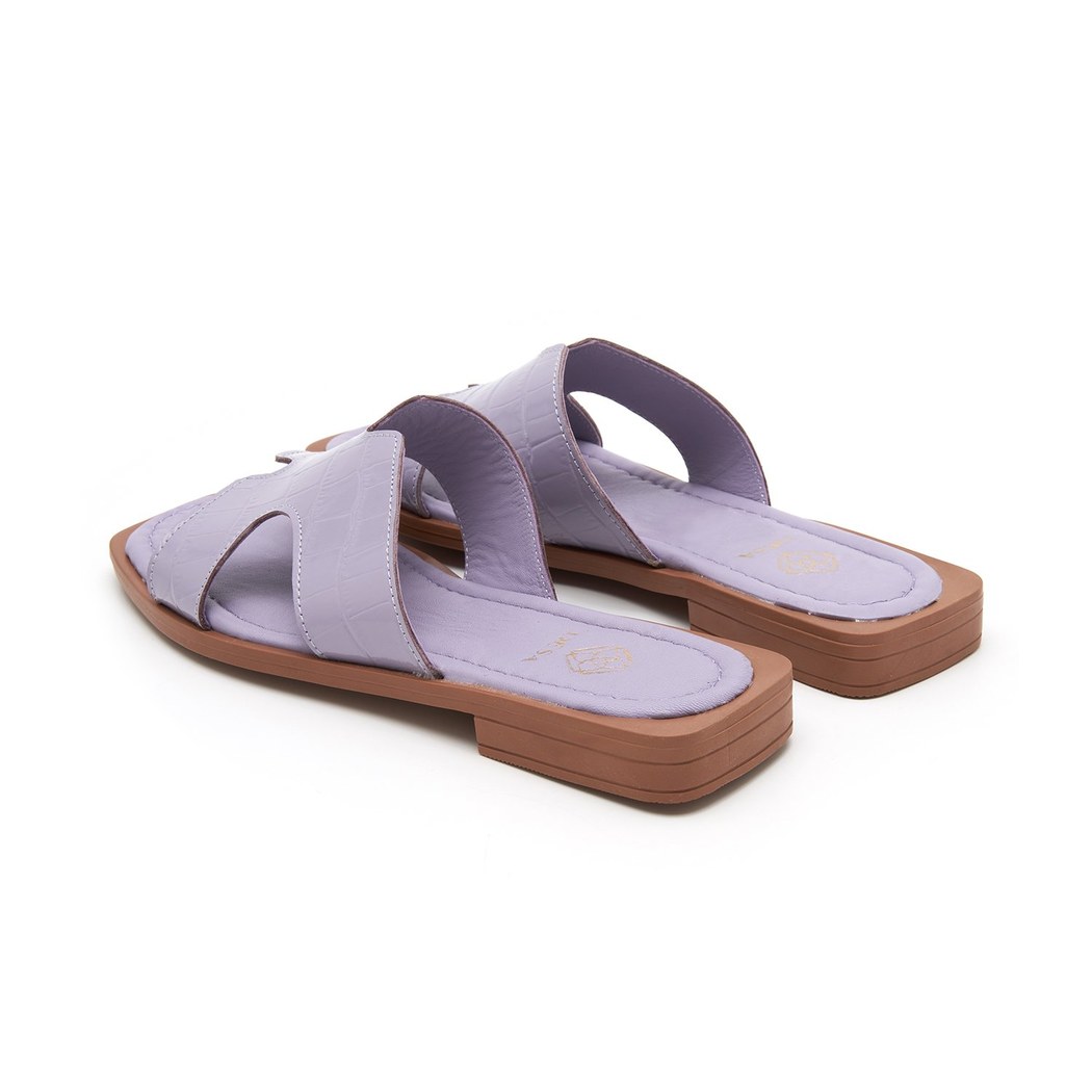 Kadın Lila Kroko Baskılı Deri Terlik