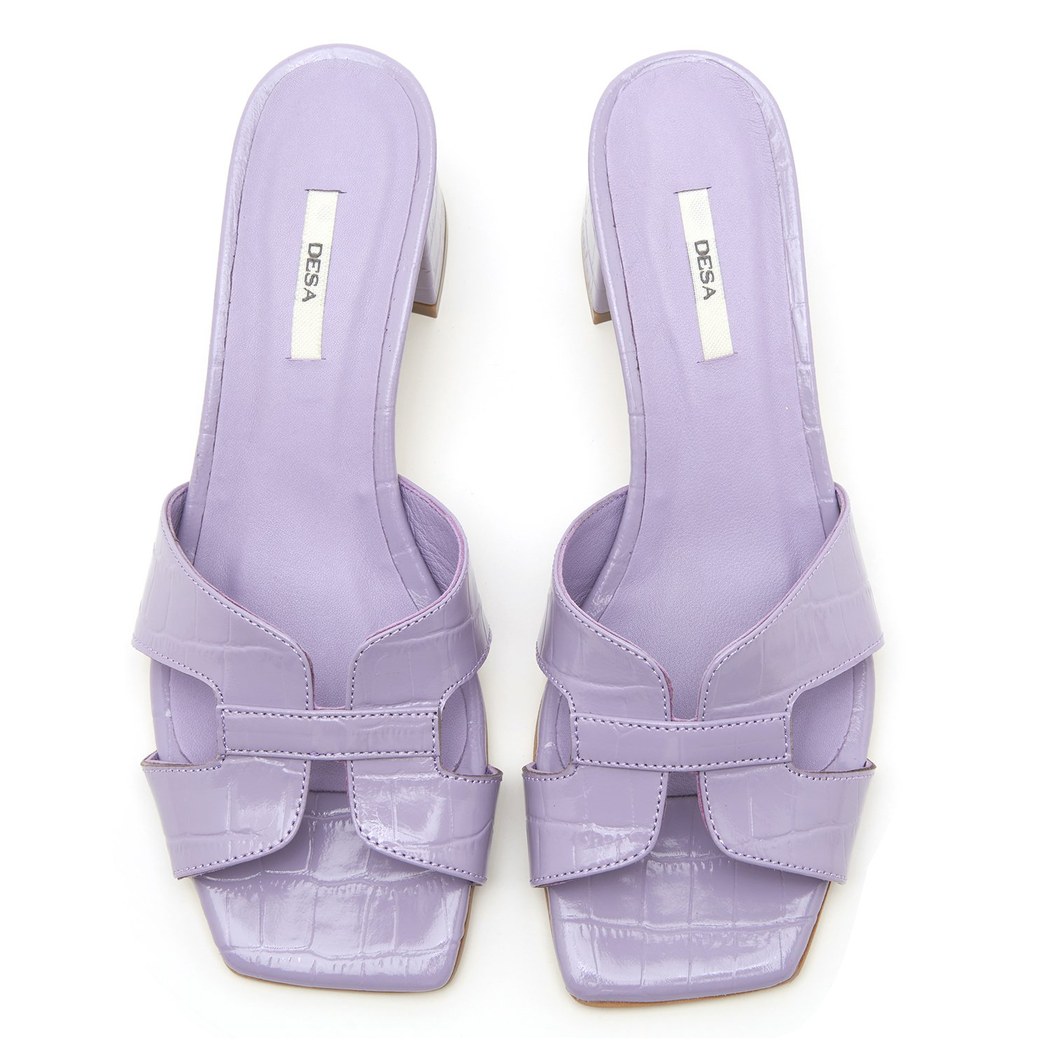 Kadın Lila Kroko Baskılı Deri Terlik