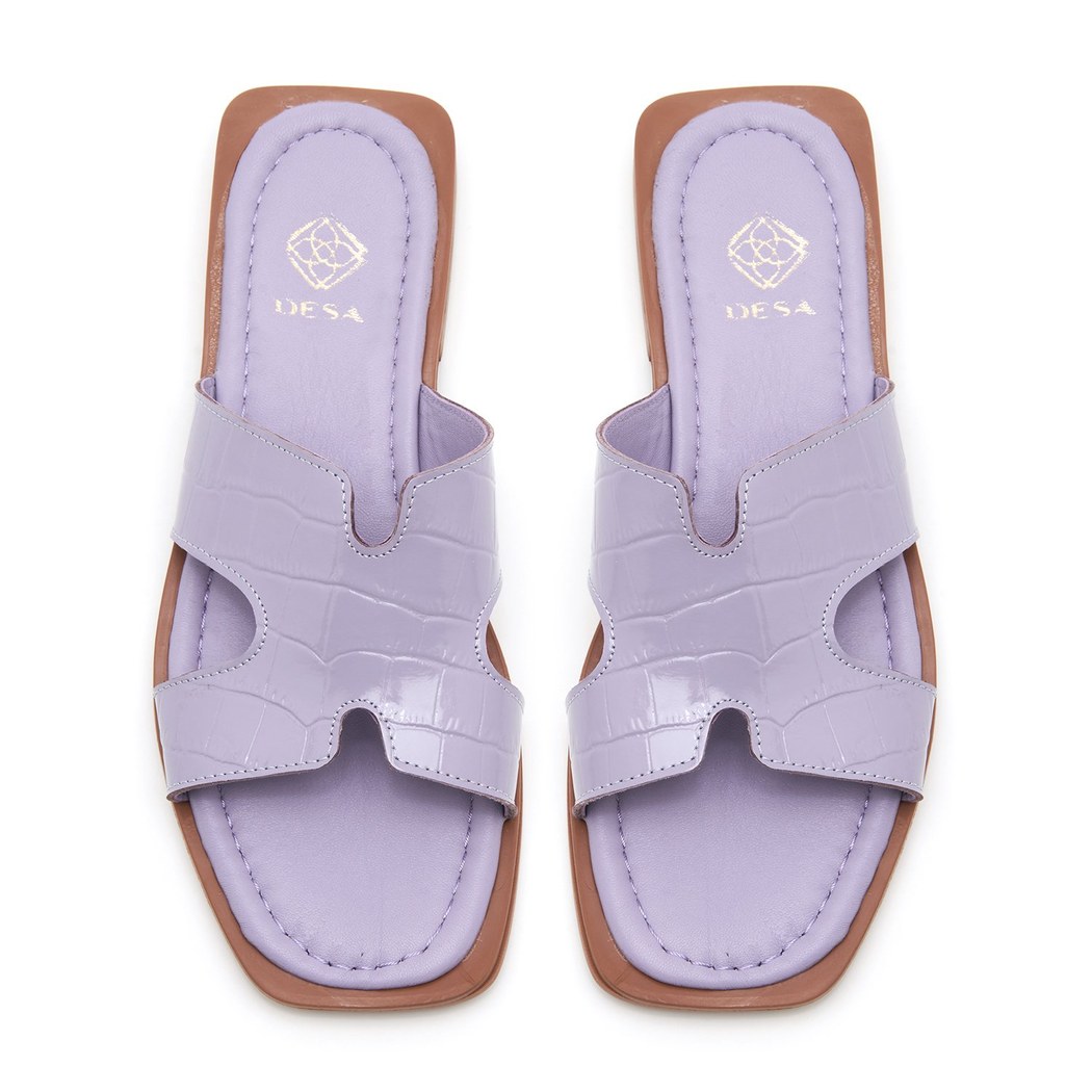 Kadın Lila Kroko Baskılı Deri Terlik