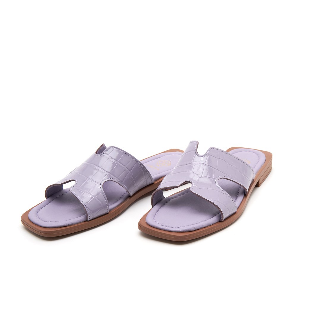 Kadın Lila Kroko Baskılı Deri Terlik
