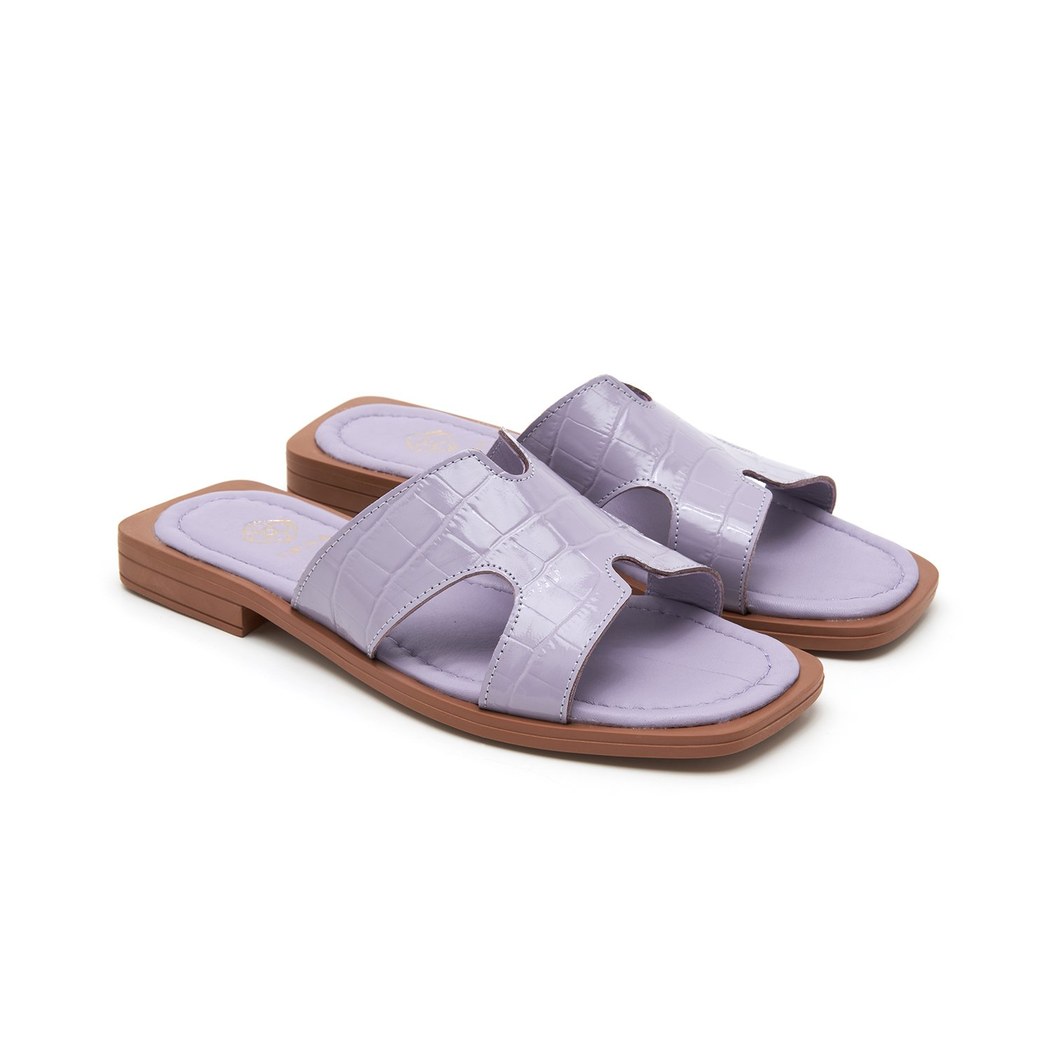 Kadın Lila Kroko Baskılı Deri Terlik