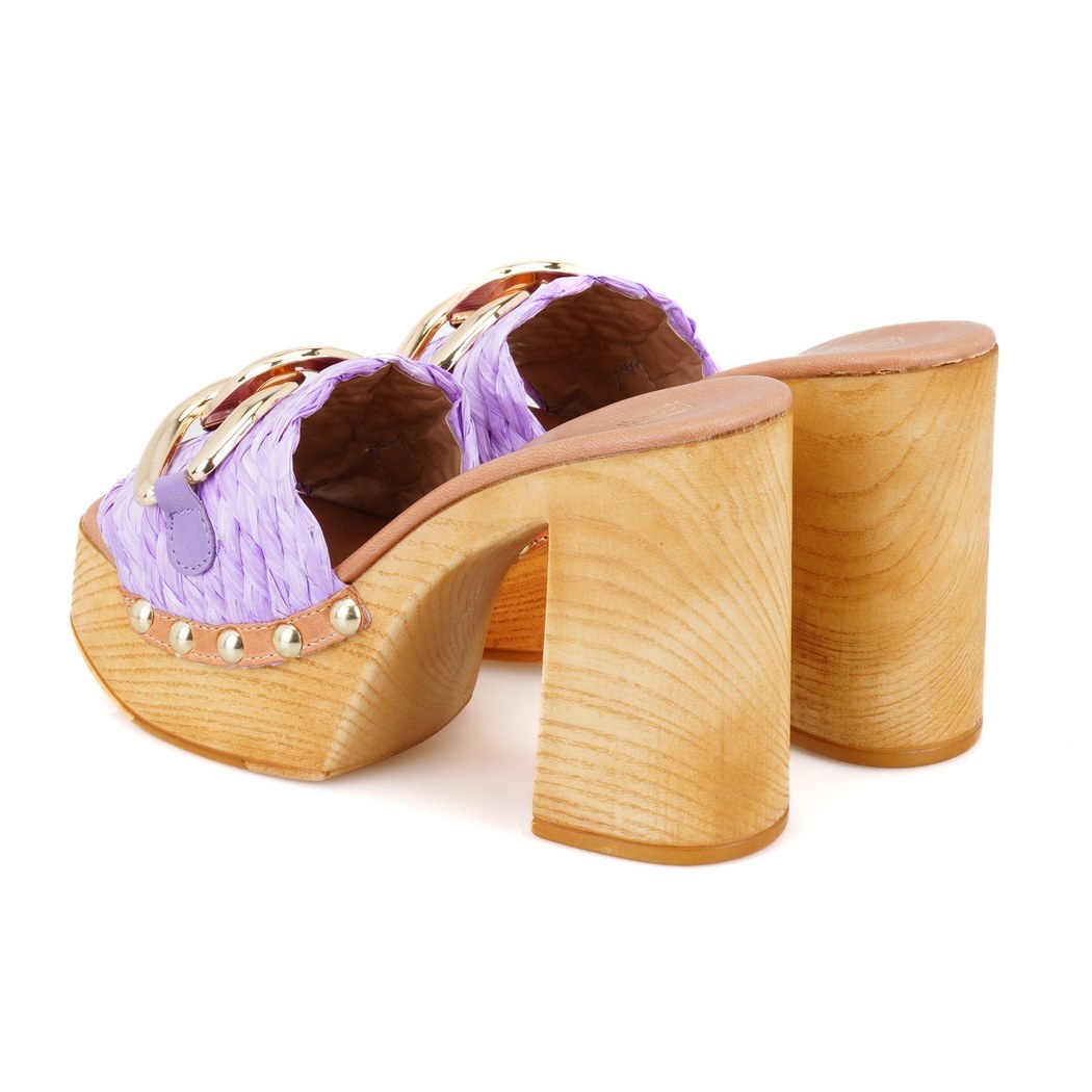 Kadın Lila Platform Topuklu Hasır Terlik