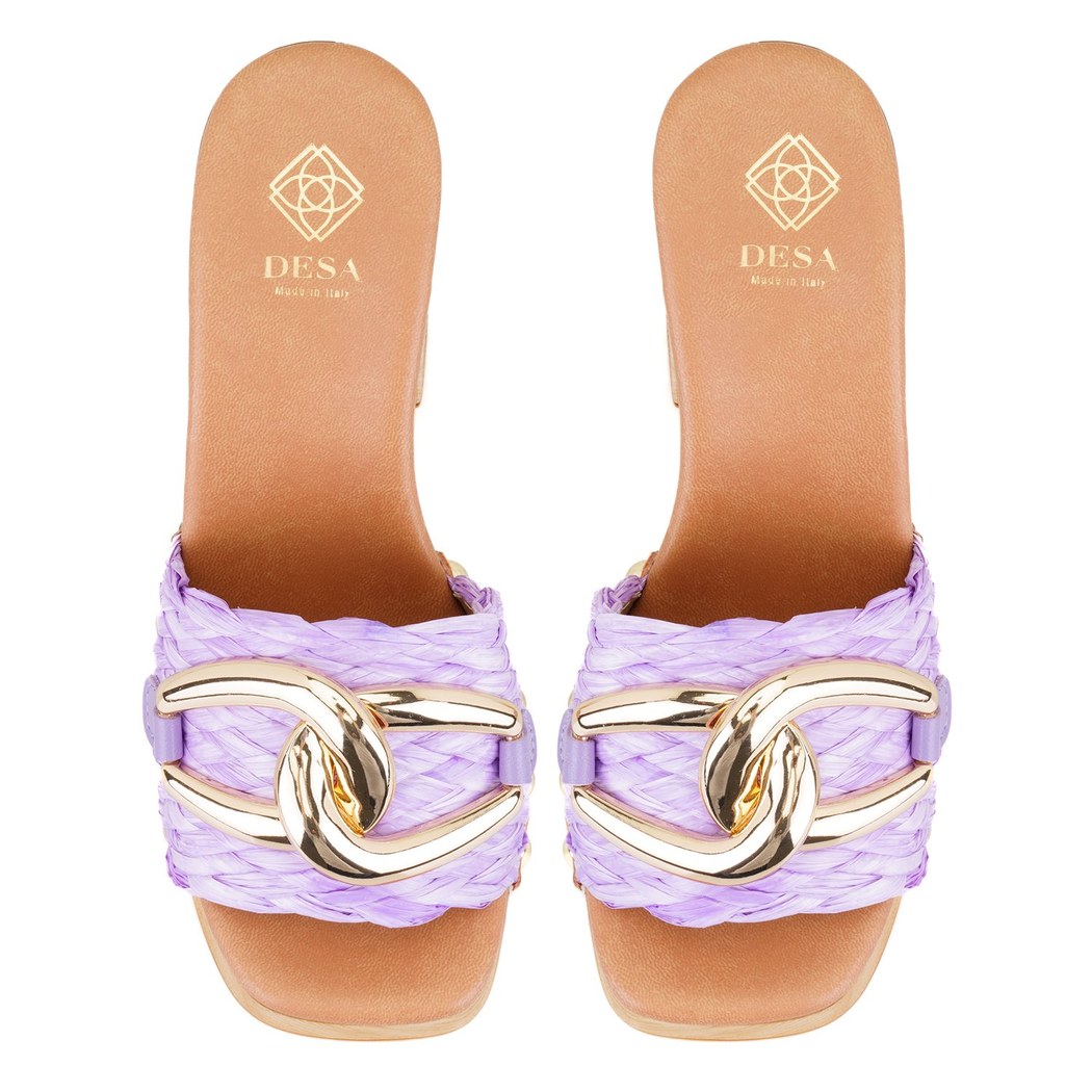 Kadın Lila Platform Topuklu Hasır Terlik