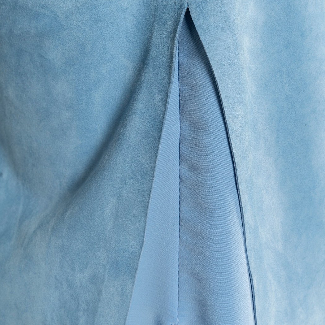 Kadın Mavi Askılı V Yaka Süet Bluz 