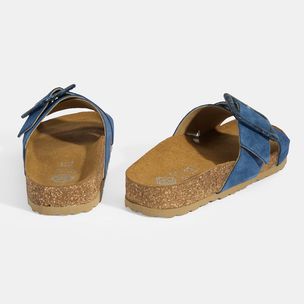 Kadın Mavi Ayarlanabilir Toka Detaylı Süet Terlik