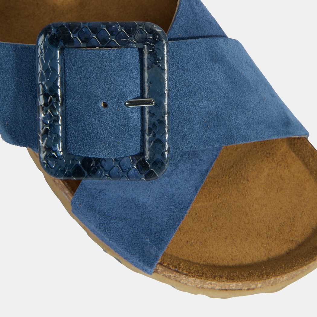 Kadın Mavi Ayarlanabilir Toka Detaylı Süet Terlik