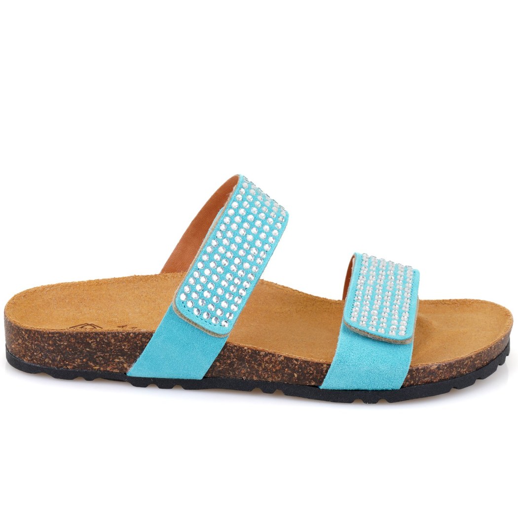 Kadın Mavi Cırt Cırtlı Süet Deri Terlik