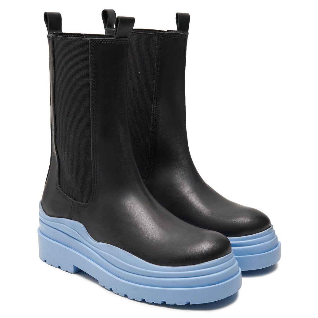 Kadın Mavi Deri Chelsea Bot