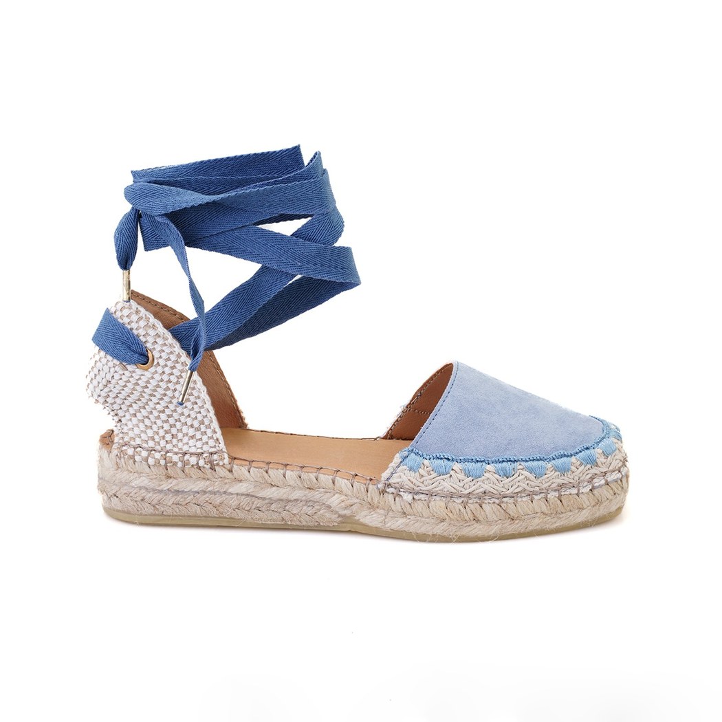 Kadın Mavi Deri Espadril Sandalet