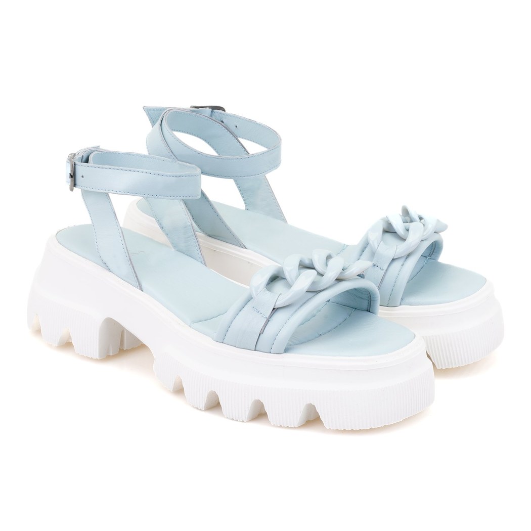 Kadın Mavi Deri Sandalet