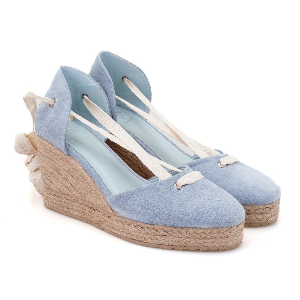 Kadın Mavi Dolgu Topuk Süet Espadril
